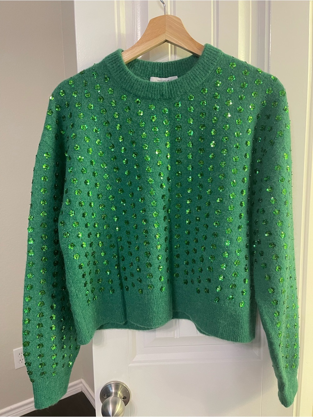 & Other Stories Emerald Green Sequin Crewneck Sweater